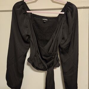 Express Black Tie-Front Wrap Blouse